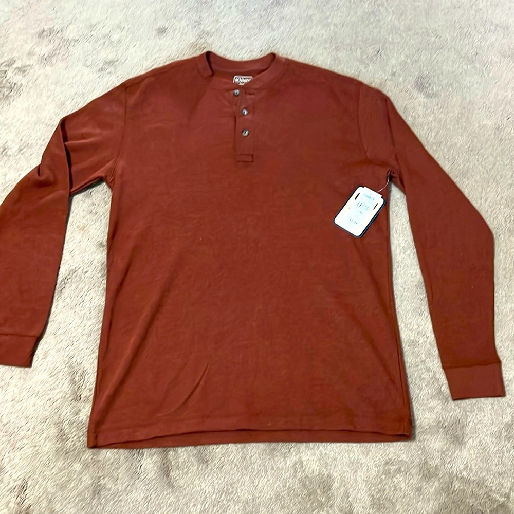 Burgundy shirt, three buttons, CE Smith workwear, size medium